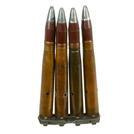 Original U.S. WWII Set of Four 1942 & 1943 Dated 40mm Bofors Gun Rounds with Original Clip - Inert