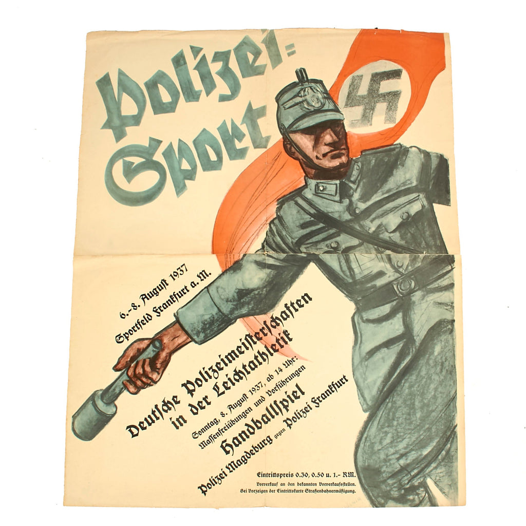 Original German Pre-WWII Polizei 1937 Athletics Championships Poster - 23½ x 30” Original Items