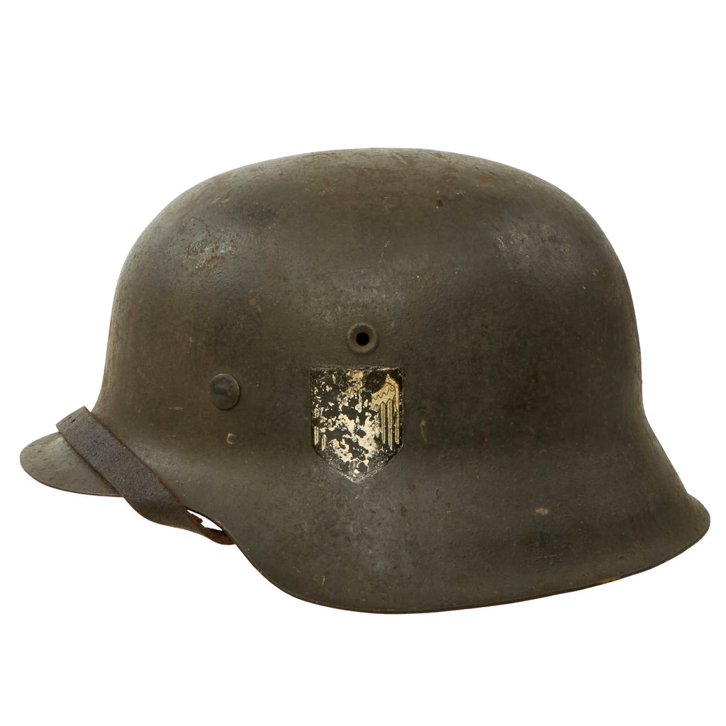 Original German WWII Large M42 Single Decal Army Heer Helmet with 1941 Dated 59cm Liner & Chinstrap - Stamped EF66 Original Items