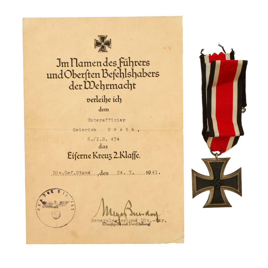 Original German WWII Iron Cross 2nd Class 1939 EKII with Named Award Document and Research - 434th Infantry Regiment