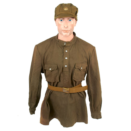 Original North Korean Army Korean War KPA Officer’s Soviet-Style Gymnastroika with Officer’s Cap & Belt Original Items