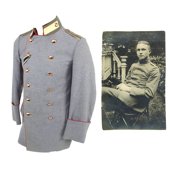 Original Imperial German WWI Prussian Infantry Leutnant Officer’s M-1915 Private Purchase Litweka Field Tunic with Stitched Iron Cross Ribbon & Photo of Wearer