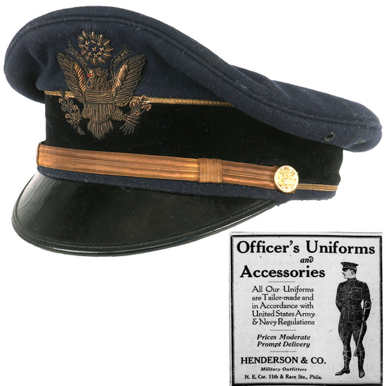 Original U.S. WWI General Staff Officer’s Blue Dress Visor Cap with Bullion Eagle by Henderson & Co. Philadelphia Original Items