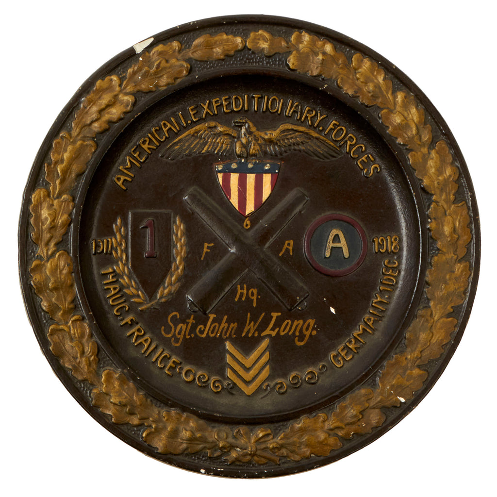 Original U.S. WWI German-Made Named 1st Division Commemorative Service Plate - 6th Field Artillery Regiment