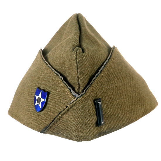 Original U.S. WWI 2nd Division Infantry Officer’s French-Made Overseas Cap with Scarce Enamel 2nd Division Indian Head Pin & Blue Piping Original Items