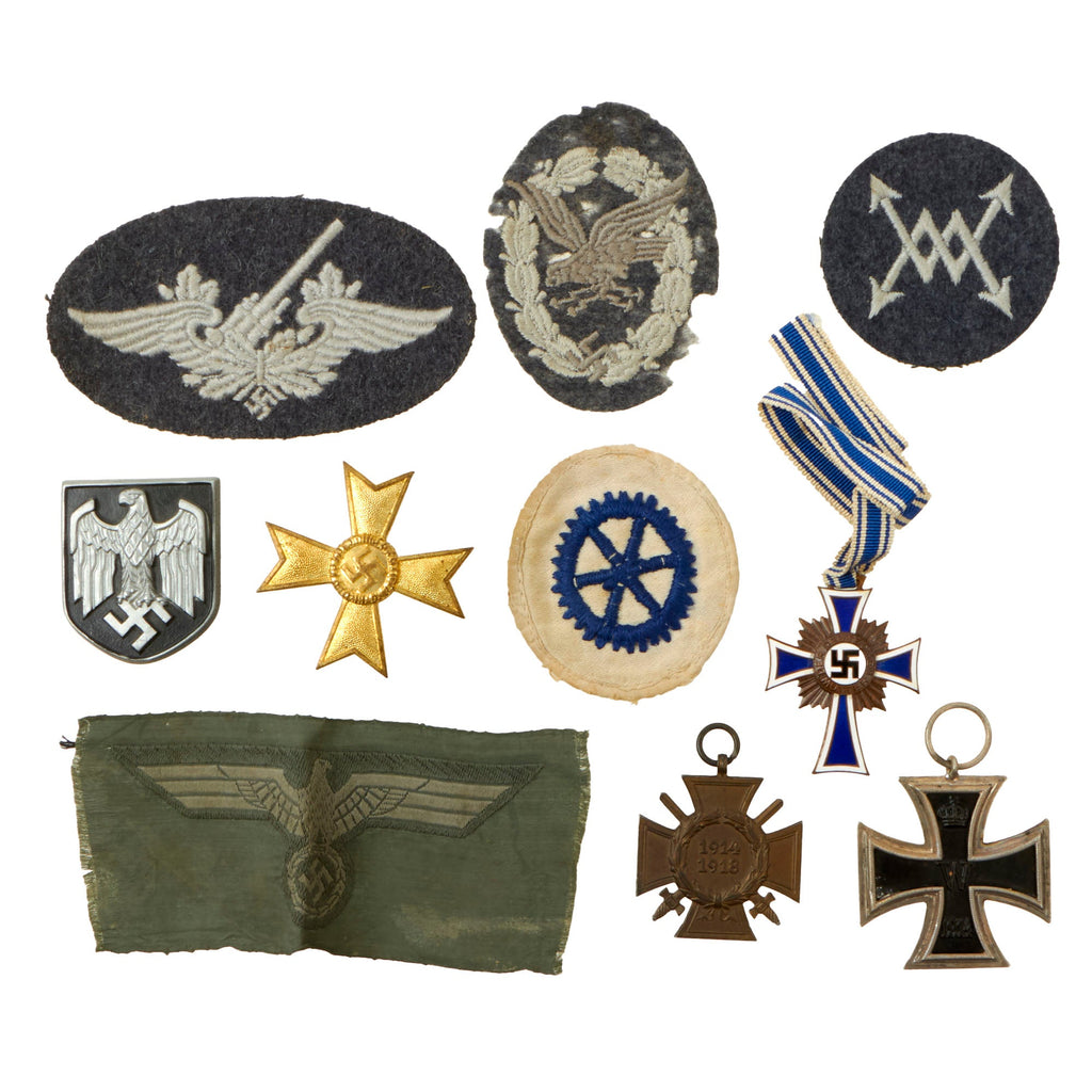 Original German WWI - WWII Medal & Insignia Grouping with 1914 EKII, Bronze Mother's Cross, and More - 10 Items Original Items