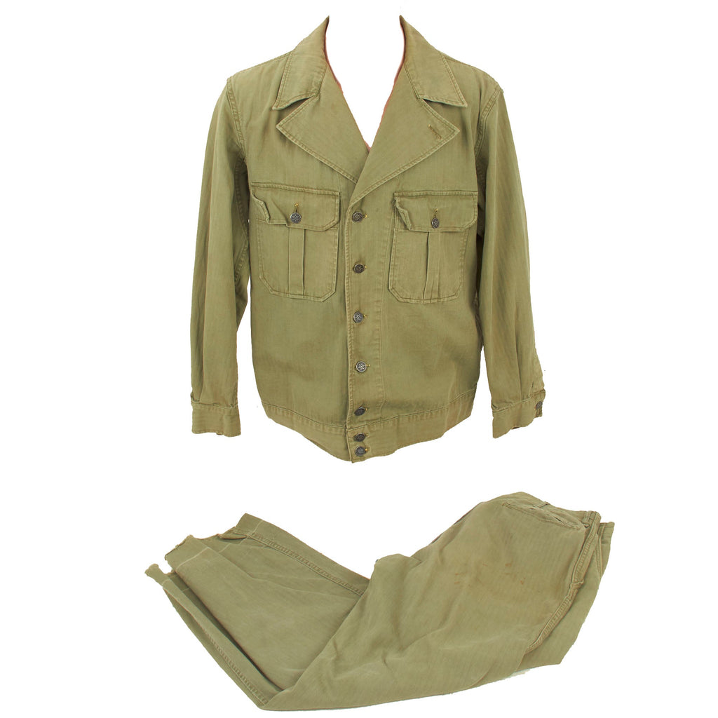 Original U.S. Army WWII M-1941 Herringbone Twill HBT Uniform Set As Featured In Reference Book Original Items