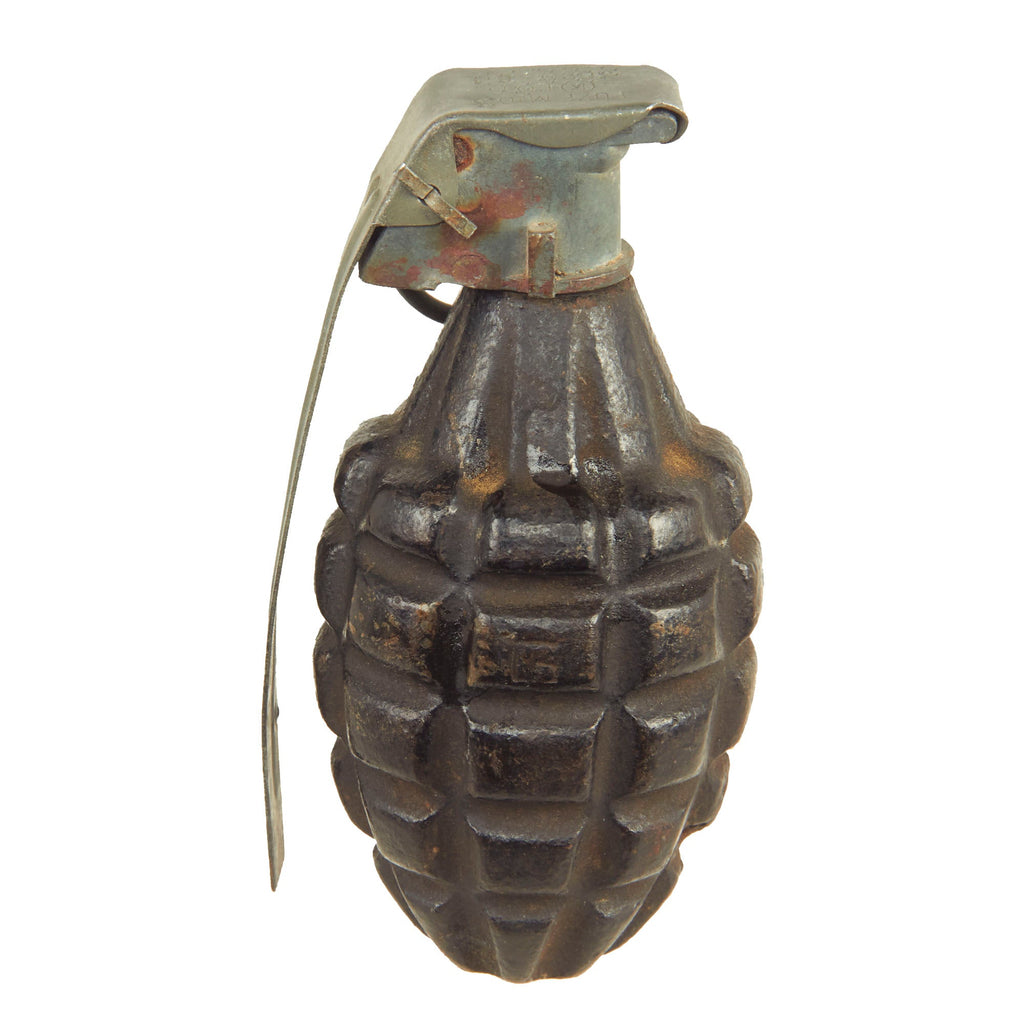 Original U.S. Pre-WWII Inert Early MkII Pineapple Grenade with Fuze - Black 1920s/30s Era Original Items