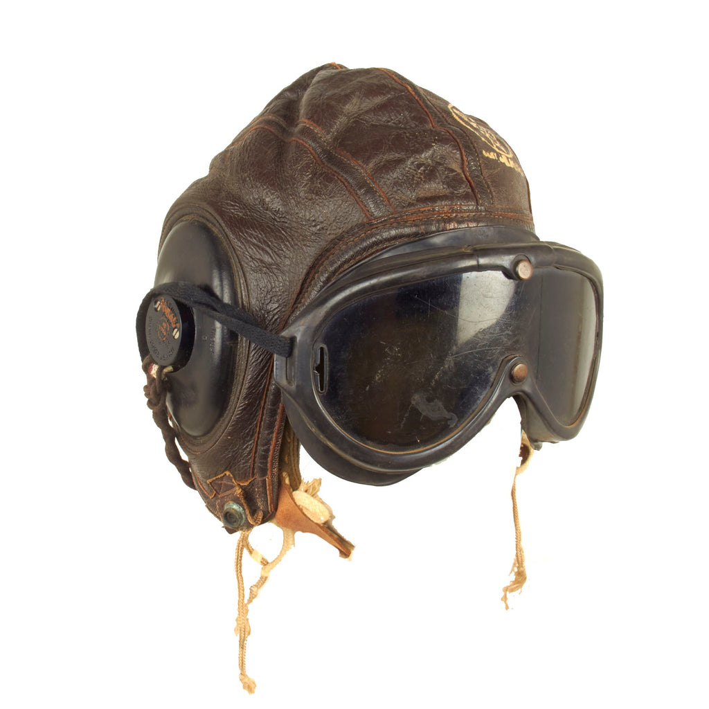 Original U.S. WWII Army Air Force Flying Helmet Set with Goggles - Type B-6 and A-9 Original Items