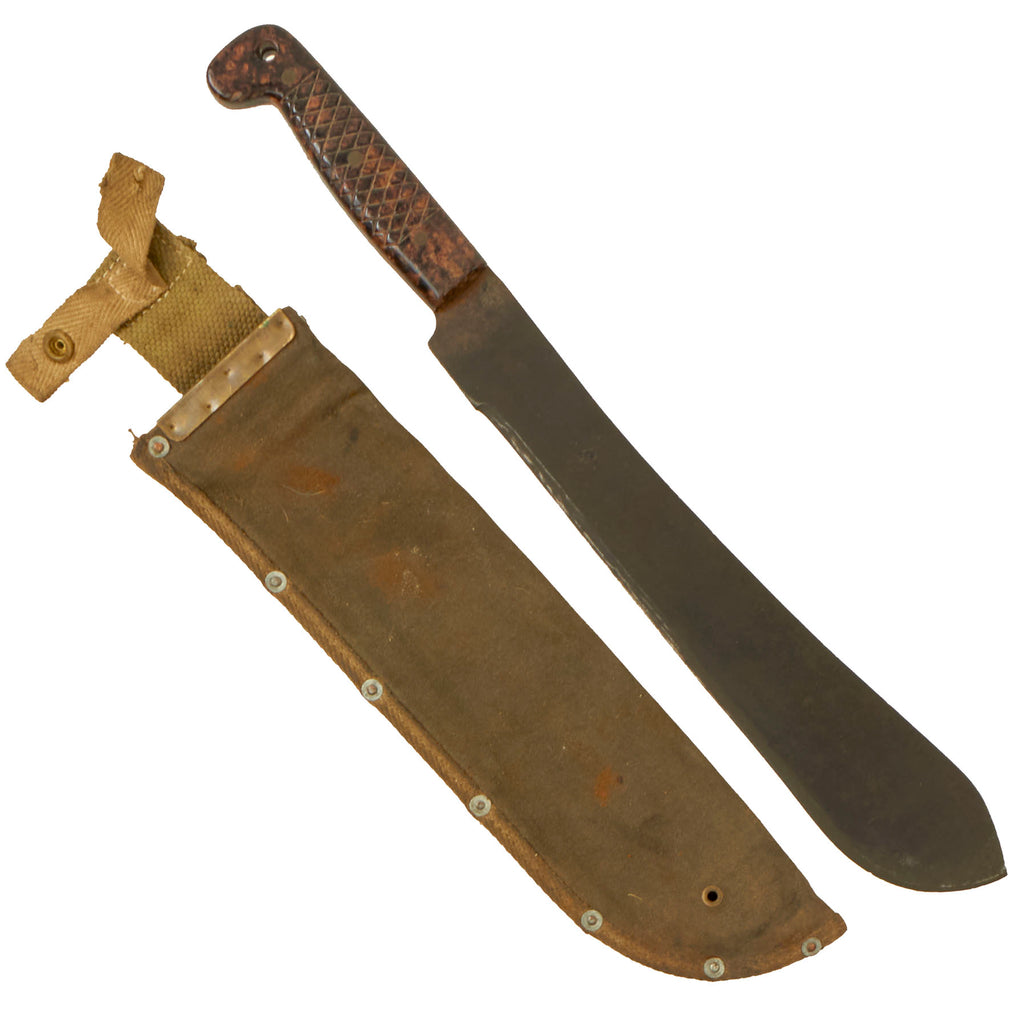 Original Scarce Australian WWII 15” Machete with Plastic Handles and Canvas Sheath - Dated 1944