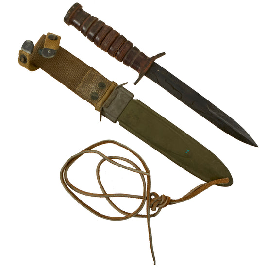 Original U.S. WWII M3 Blade Marked Fighting Knife by Camillus with M8 Scabbard by B.M. Co.