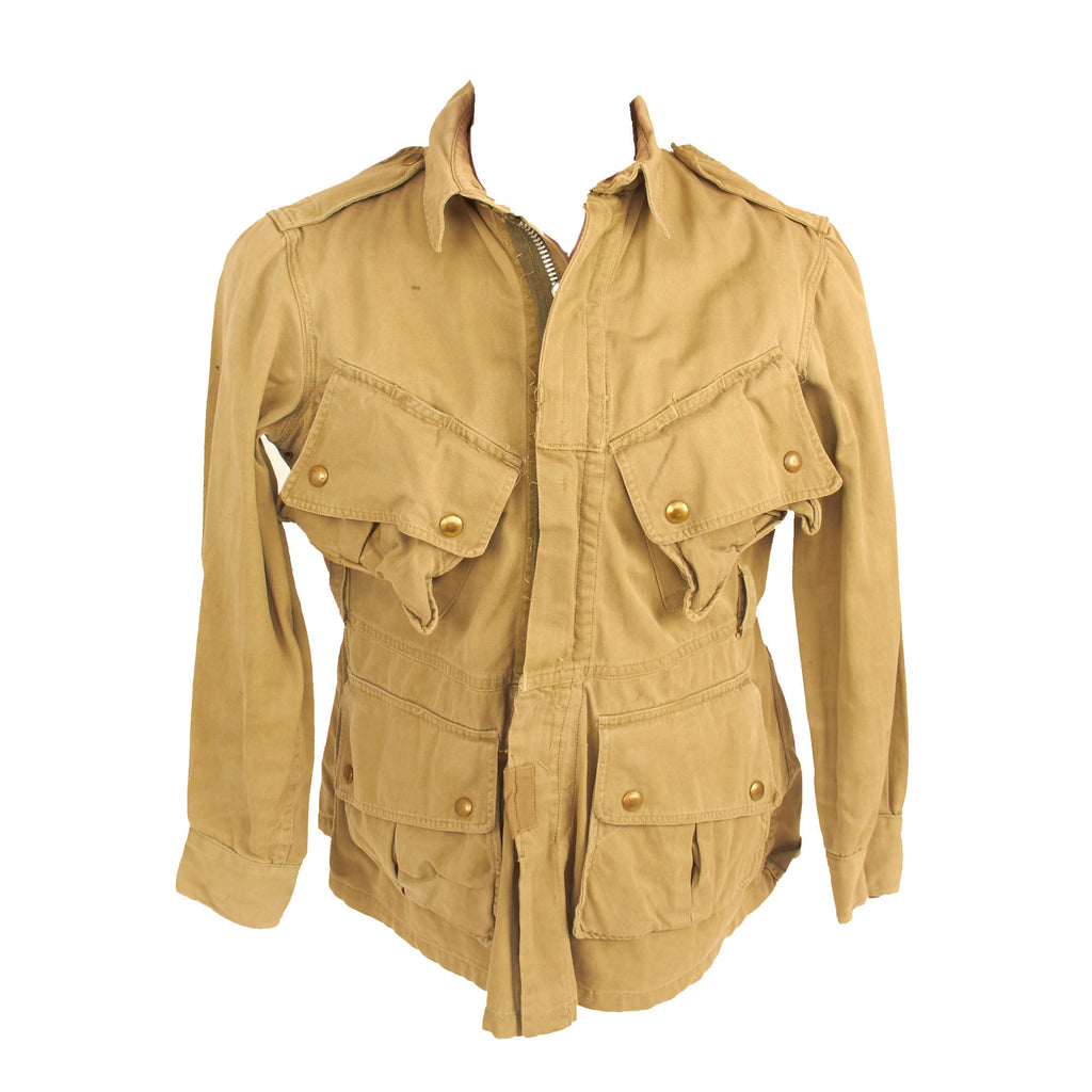 Original U.S. WWII Service Worn M1942 Paratrooper Jump Jacket without Reinforcements - Marked With Multiple Laundry Numbers Original Items