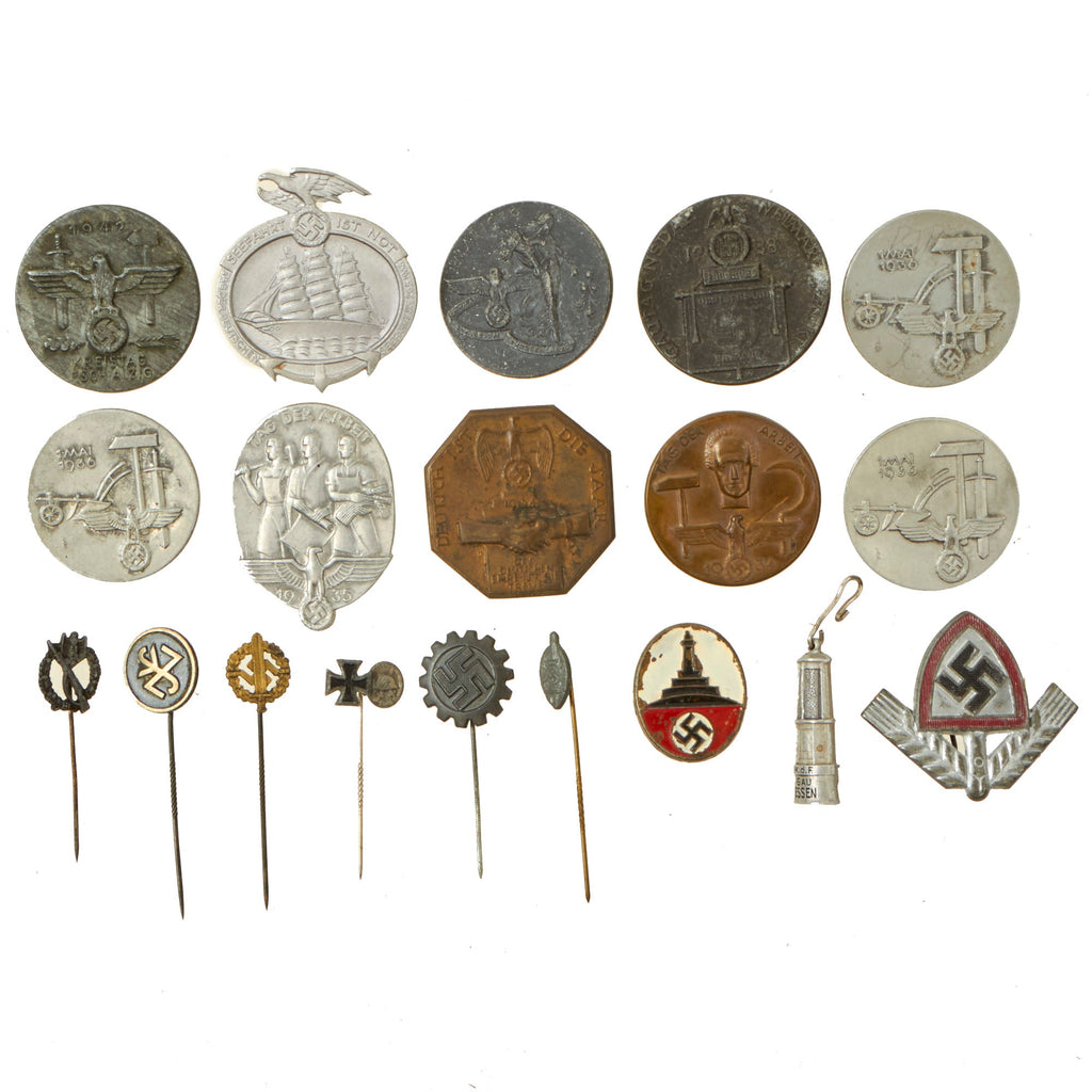 Original German WWII USGI Bring Back Tinnie, Insignia and Stick Pin Grouping - 19 Items Original Items