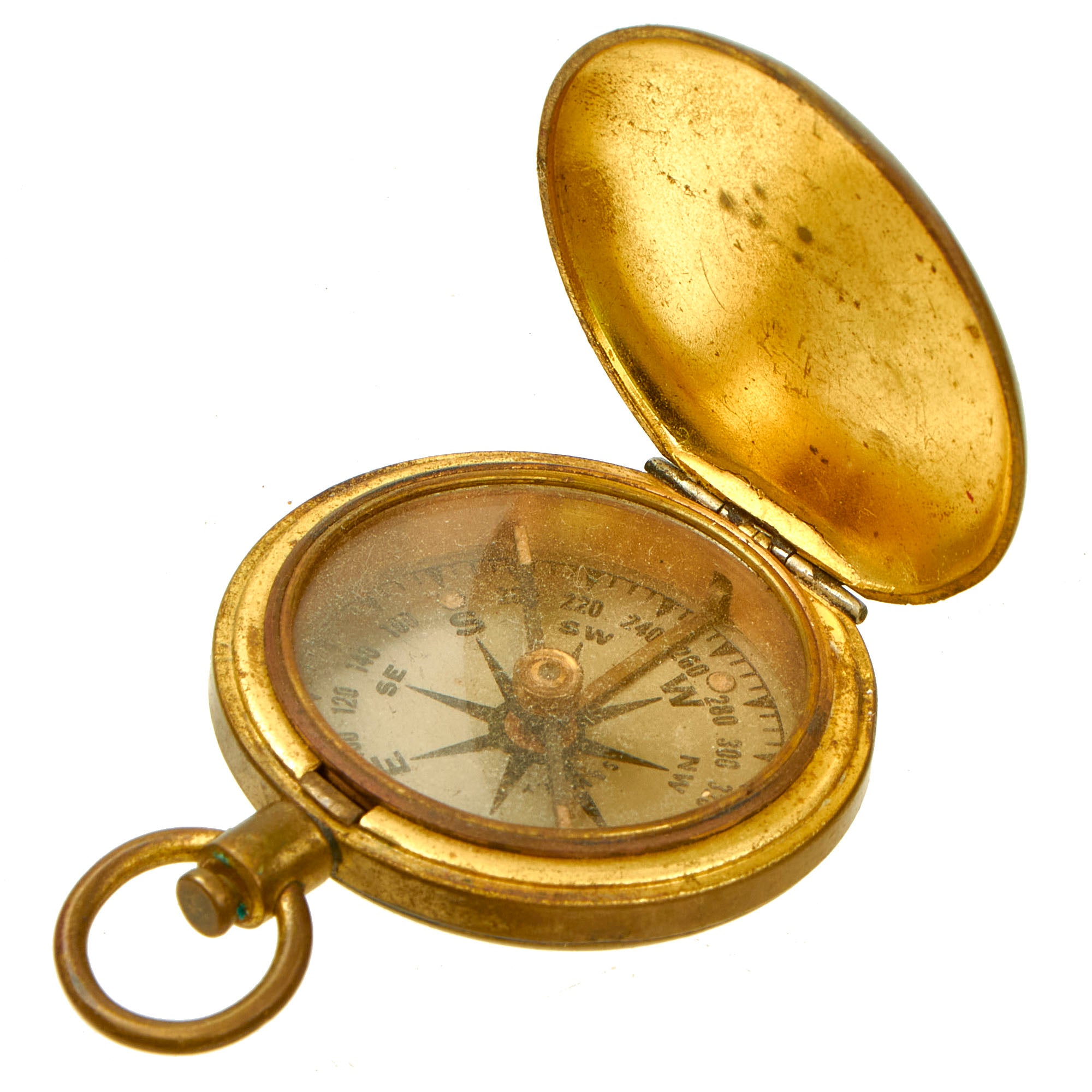 Antiqued Brass Compass and Clock with Hinged Lid – National