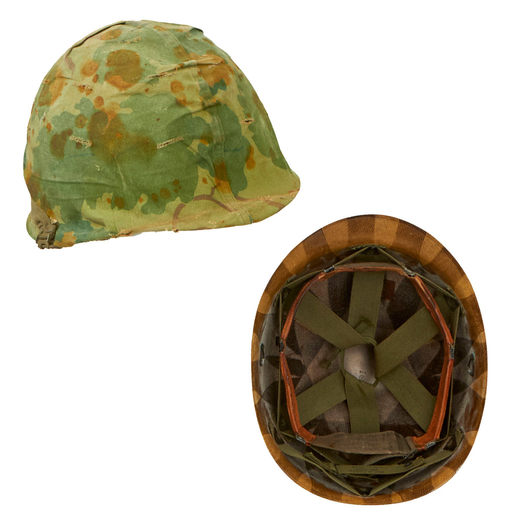 Original U.S. Vietnam War M1 Helmet with Camouflage Cover and 1956 Dated Liner