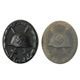 Original German WWII Set of Two Wound Badges - 1st Class in Gold by Fritz Zimmerman and 3rd Class in Black