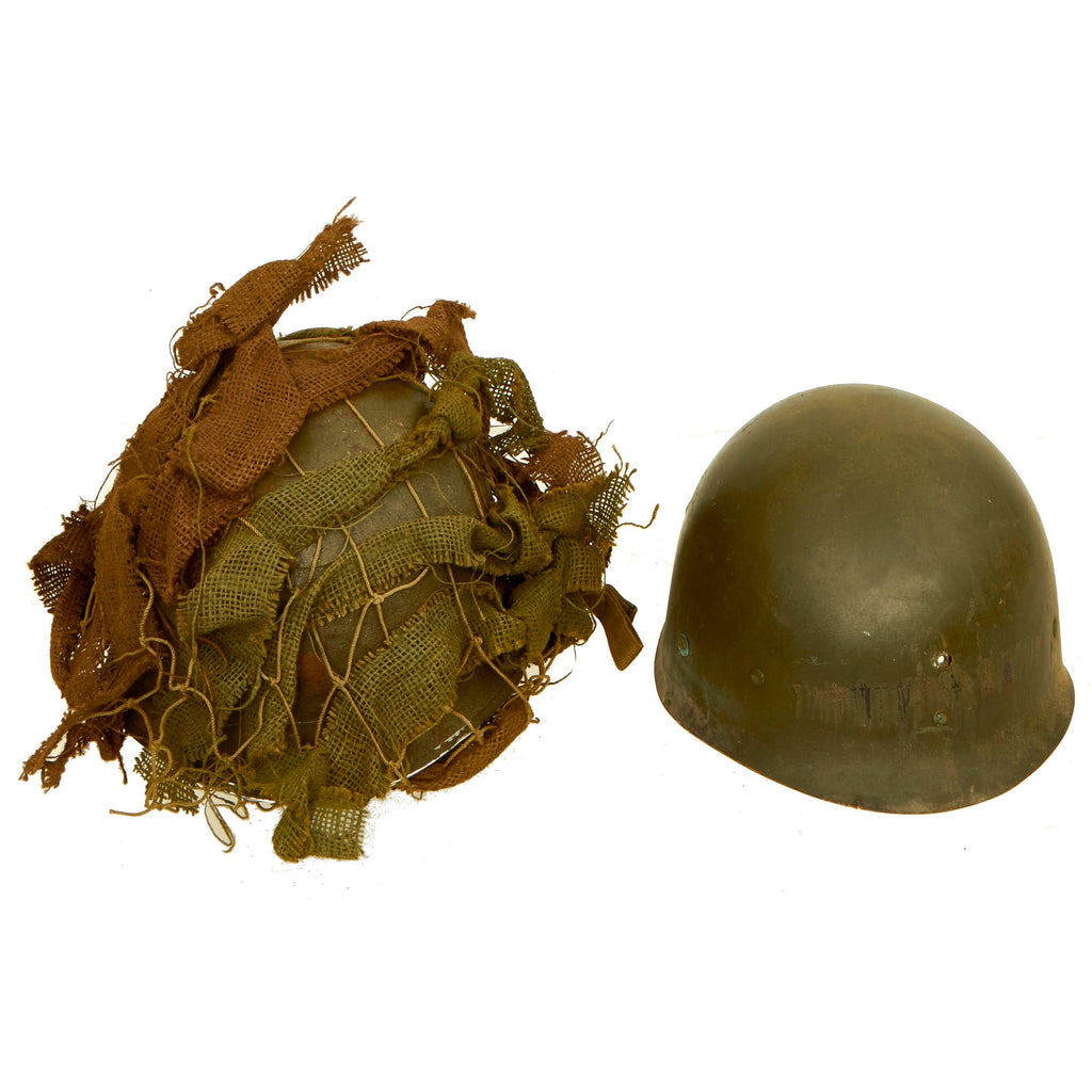 Original U.S. WWII 1942 M1 McCord Fixed Bale Helmet with Scrim, Net and Seaman Paper Co Liner - 2nd Lt., Military Police Original Items