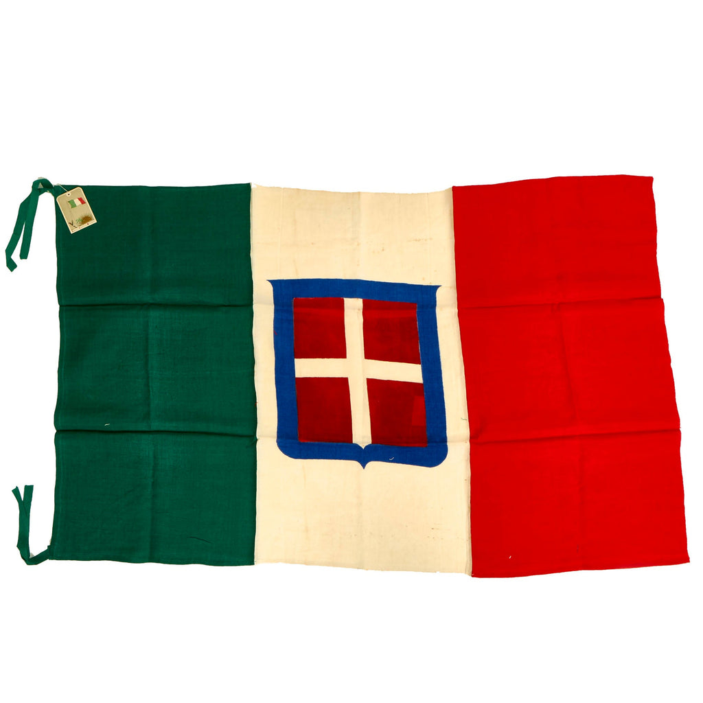 Original Italian WWII Kingdom of Italy Unused Flag With Savoy Coat of Arms and Original Tag - 51” x 31” Original Items