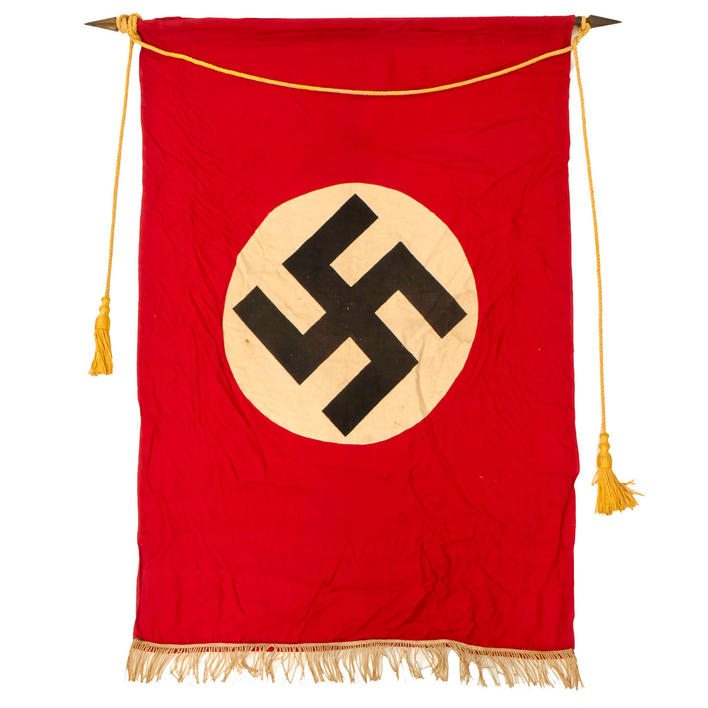 Original German WWII NSDAP National Socialist Party Podium Banner with Hanger Rod & Tassel Rope - 43" x 29"