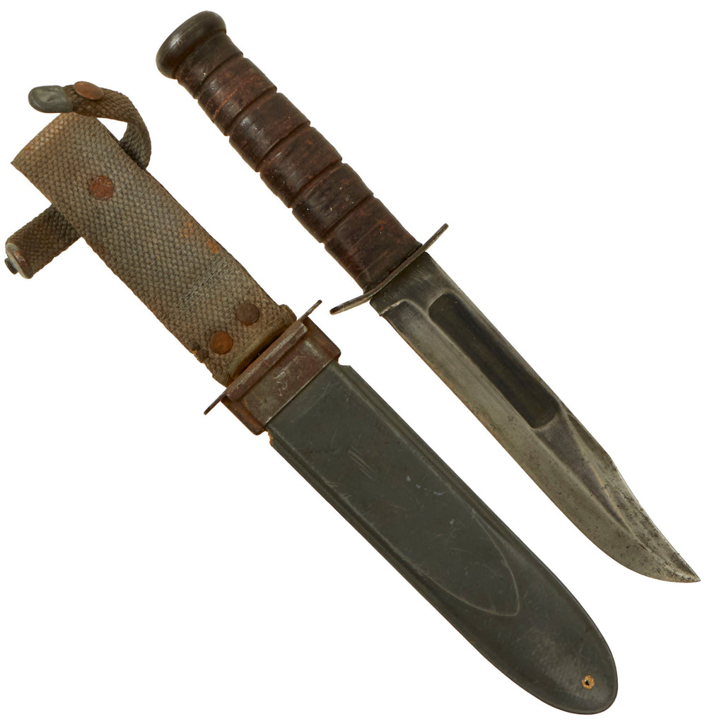 Original U.S. WWII USMC Early Mark 2 KA-BAR Fighting Knife with U.S.N. MK2 Scabbard Original Items