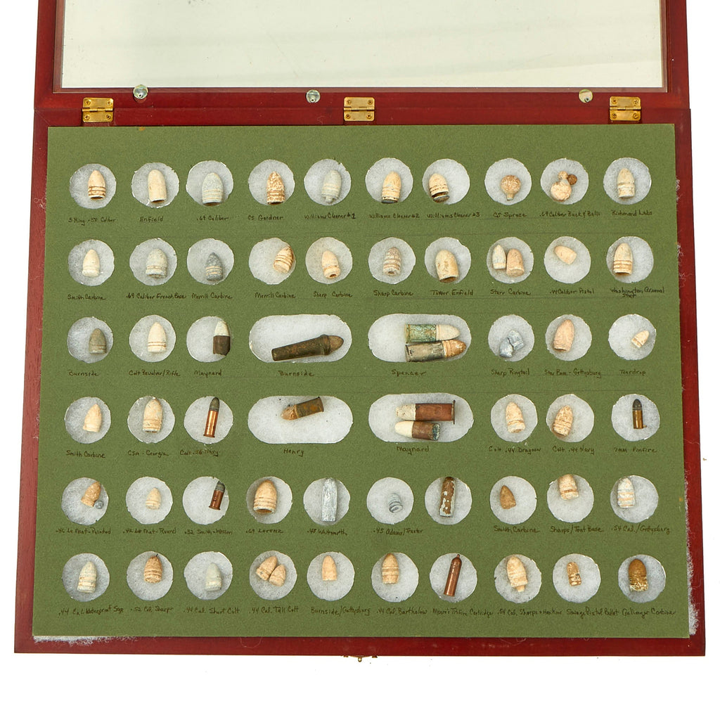 Original U.S. Civil War Bullet & Cartridge Collection in Display Case - 56 Types of Ammunition Original Items