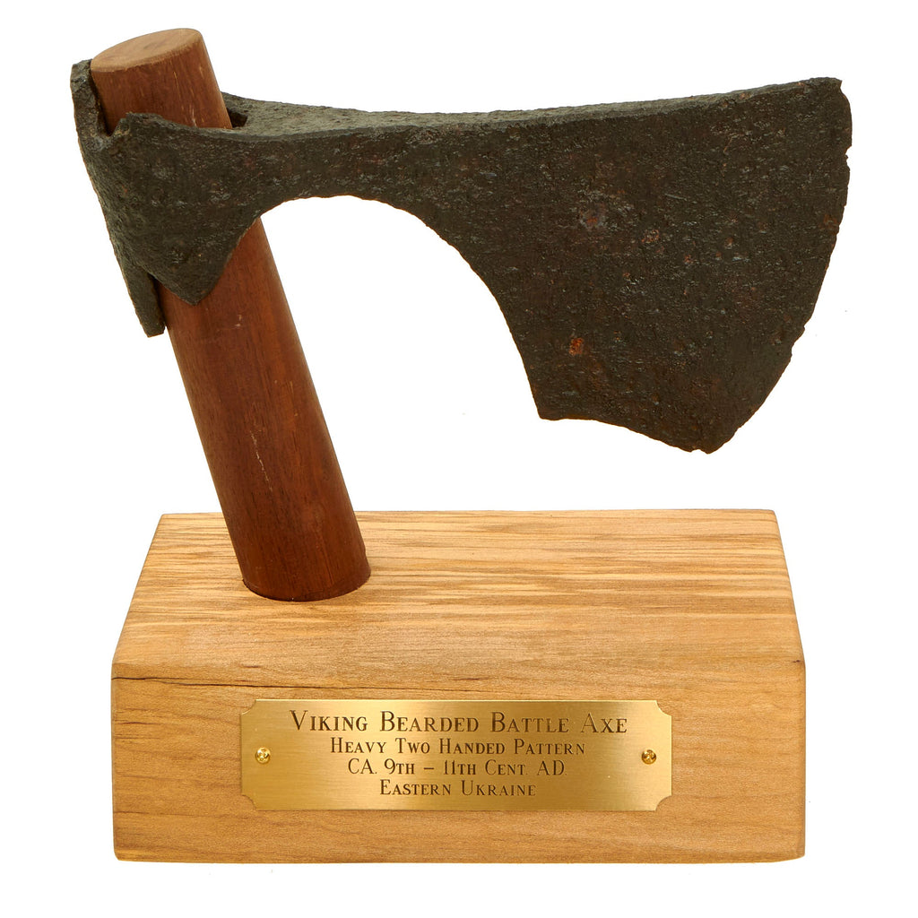 Original 9th - 11th Century Viking Two-Handed Bearded Battle Axe Head Excavated in Eastern Ukraine with Stand Original Items