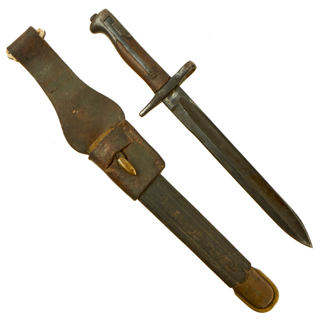 Original Italian M1871/1915 Vetterli Rifle Shortened Bayonet by Fabbrica Nationale d'Armi, Brescia with Scabbard Original Items