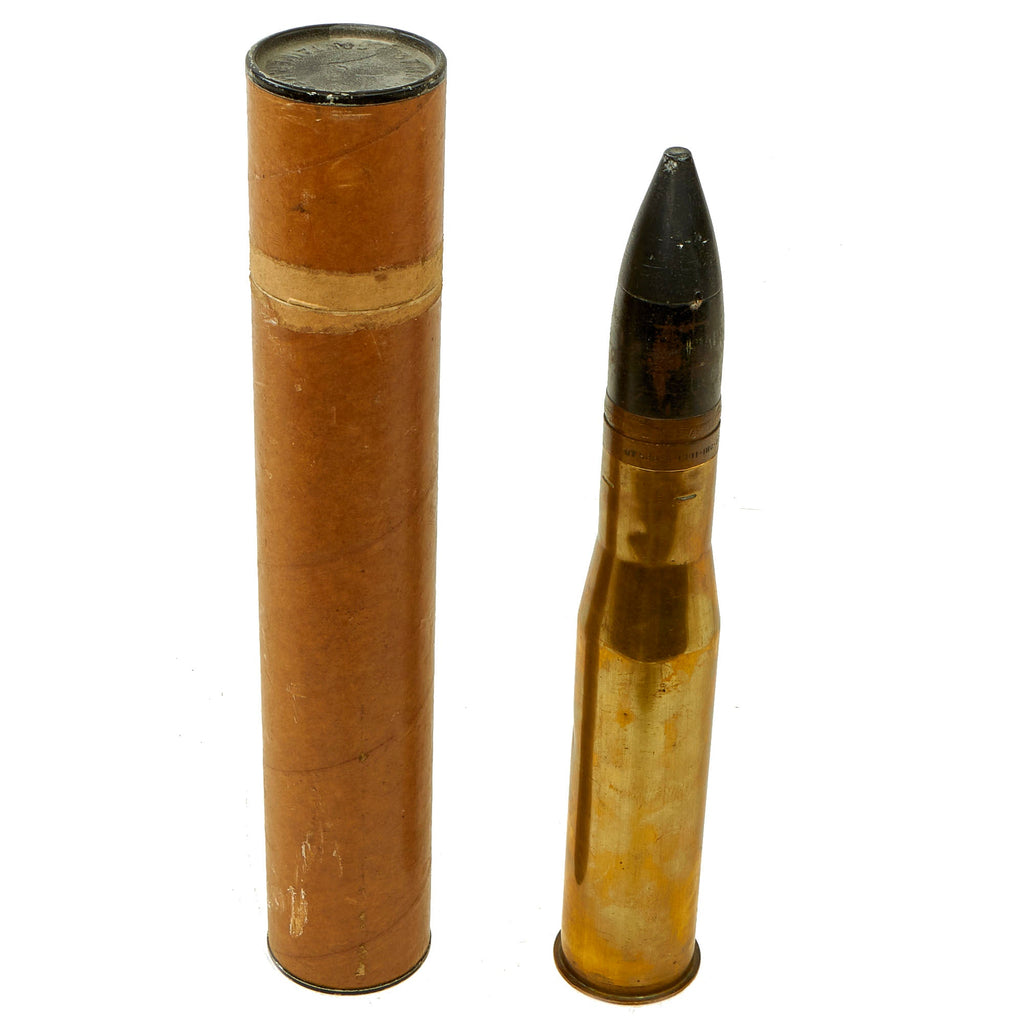 Original U.S. WWII Inert 1942 Dated 37mm M55A1 Practice Round With M50 Dummy Fuze and Cardboard Tube Original Items