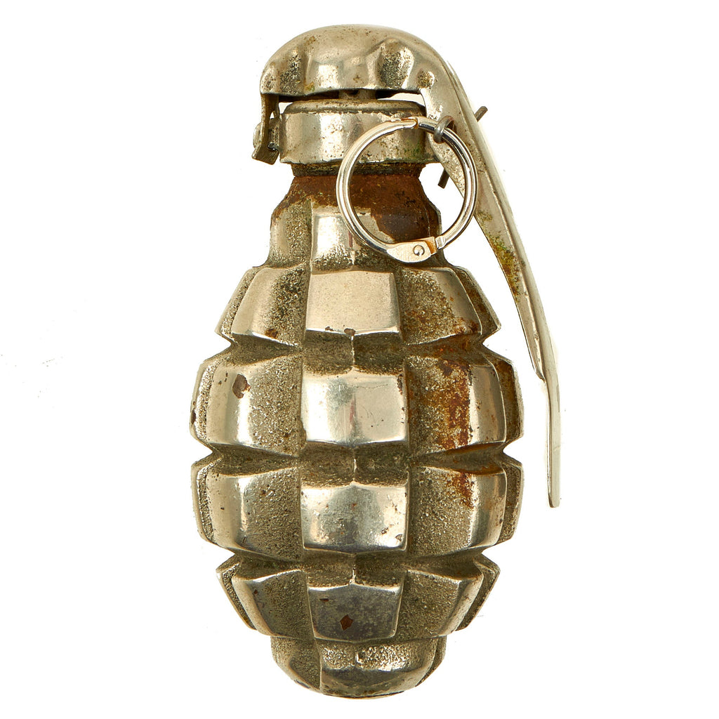 Original French WWI Chromed F1 Hand Grenade with Billant Modèle 1916 B Fuse - Inert Original Items