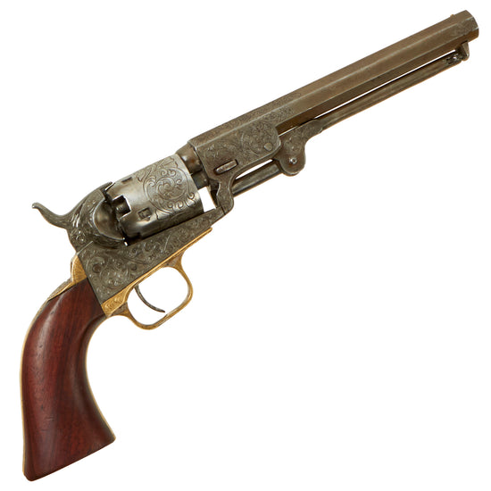 Original U.S. Civil War Colt M1849 Named and Fully Engraved Pocket Percussion Revolver with 6" Barrel Made in 1852 - Serial 39937