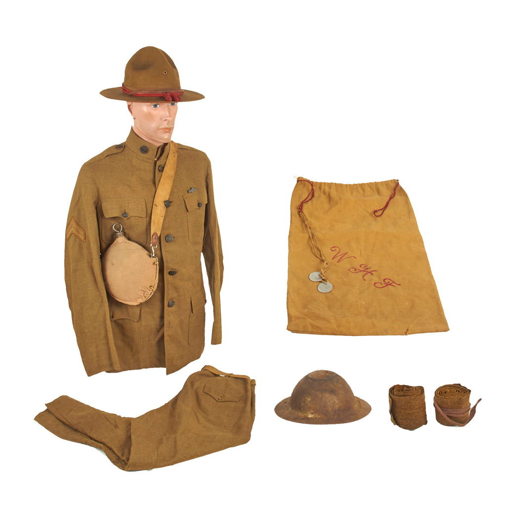 Original U.S. WWI Named Artillery Grouping Featuring Uniform Set, British Made M1917 Helmet and M1911 Campaign Hat - Private William H. Folsom Original Items