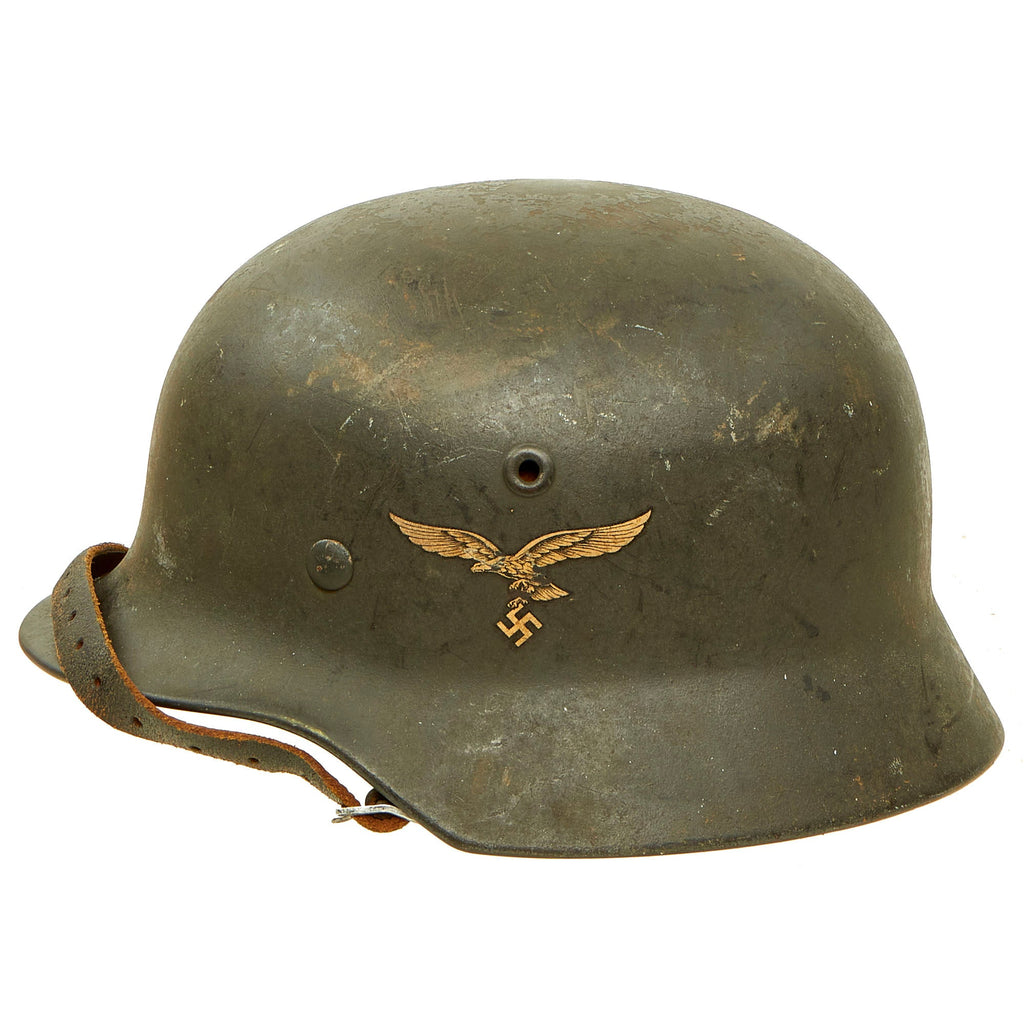 Original German WWII Luftwaffe Police Double Decal M40 Helmet with 57cm Liner & Chinstrap - marked Q64 Original Items