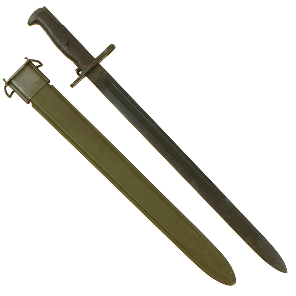 Original U.S. WWI Occupation Era M1905 Springfield 16 inch Rifle Bayonet Marked S.A. with WWII M3 USN Mk I Scabbard - Dated 1919 Original Items