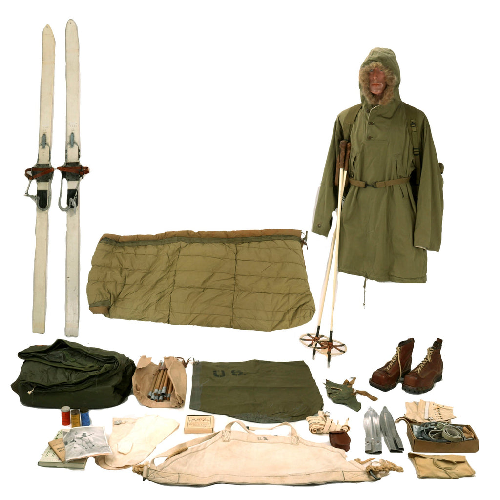 Original U.S. WWII 10th Mountain Division Skiing Troops Uniform and Equipment with Skis and Poles Original Items
