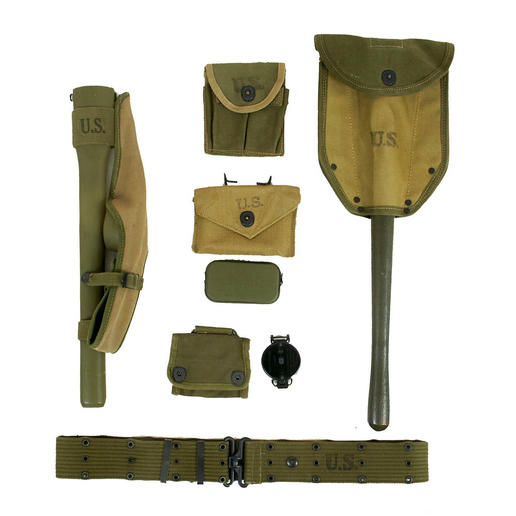 Original U.S. WWII Unissued G.I. Field Gear Lot Featuring M1943 Entrenching Tool, M1910 Pick Mattock Pickaxe and More - 6 Items Original Items