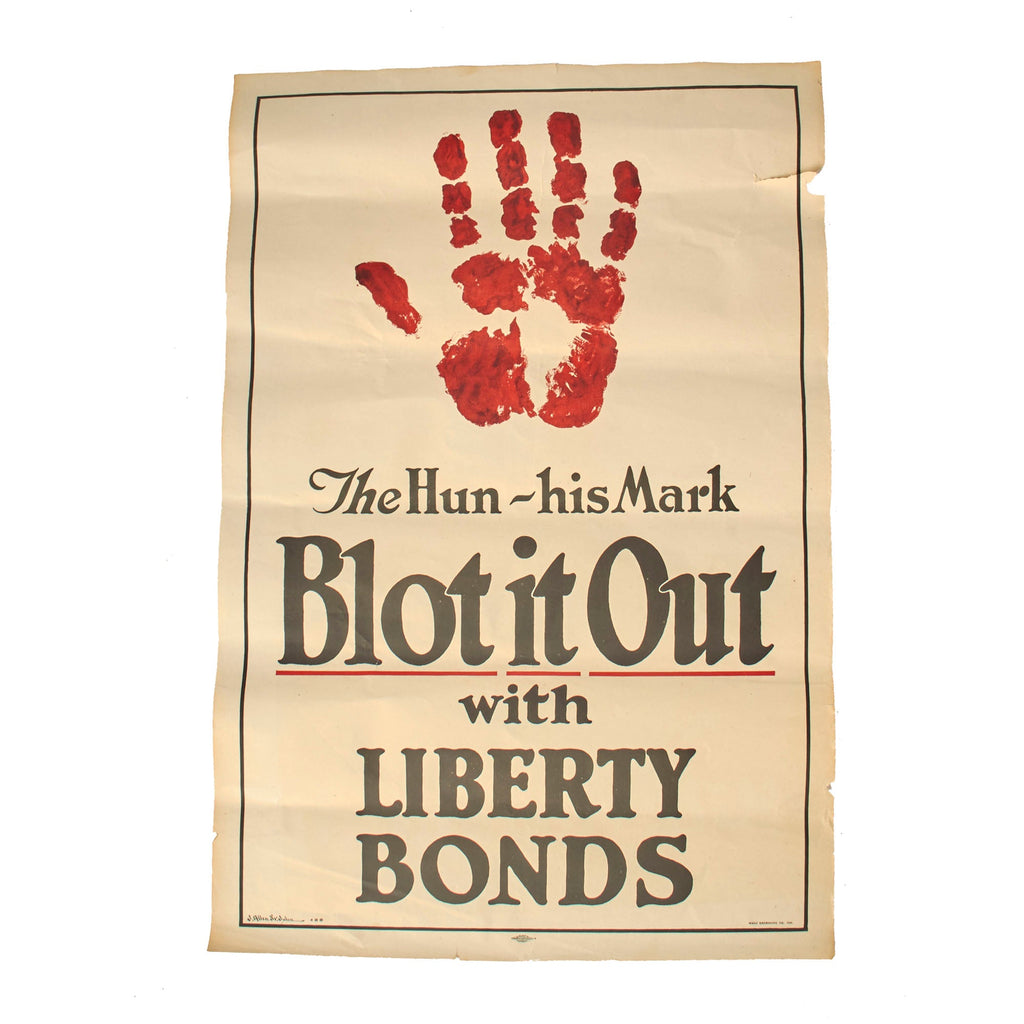 Original U.S. WWI Liberty Bonds Propaganda Poster “The Hun - His Mark, Blot it Out” - 19 ¾” x 30” Original Items