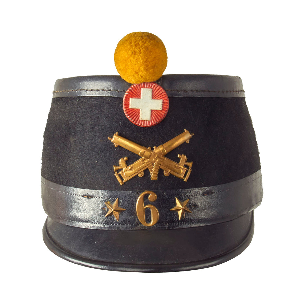 Original Swiss WWI Shako Helmet Marked to the 6th Machine Gun Battalion Original Items