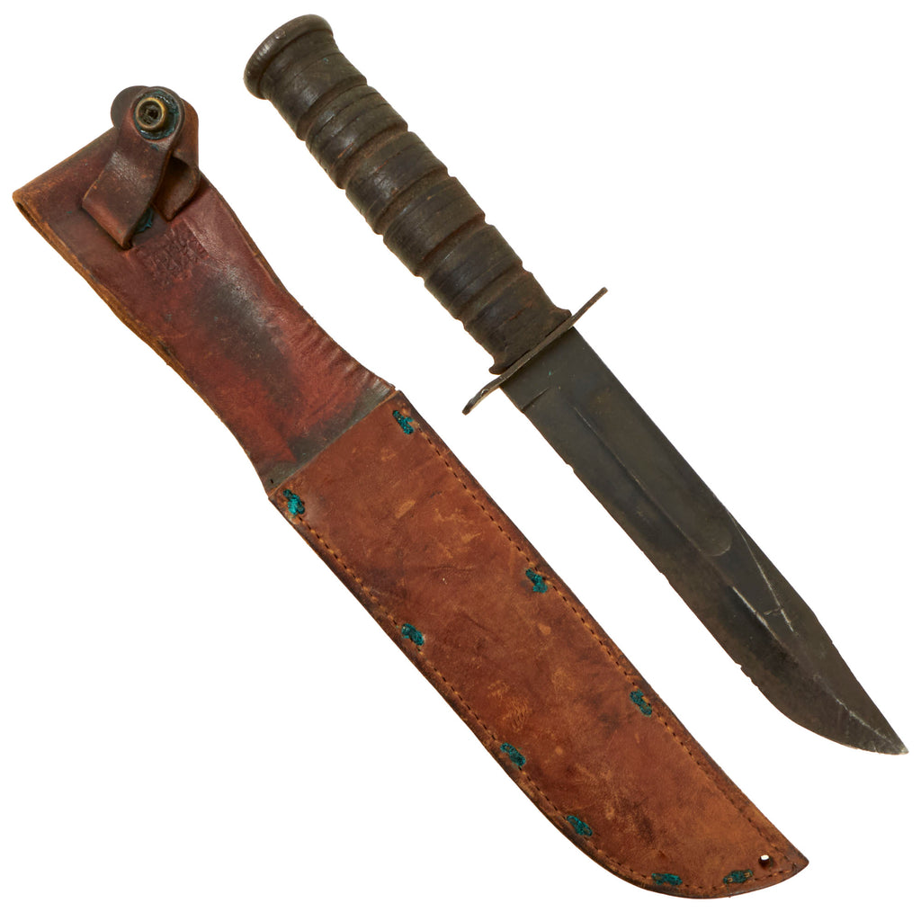 Original Unissued U.S. WWII USMC Mark 2 KA-BAR Fighting Knife by CAMILLUS in Named Leather Sheath by Boyt