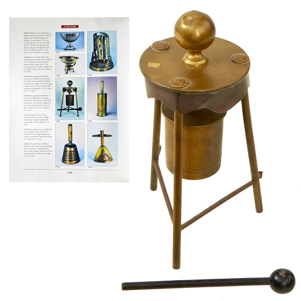 Original German WWI Trench Art “Dinner Gong” Made From Scrap Artillery Shell Brass As Featured In The Book “Trench Art, An Illustrated History” by Jane Kimball on Page 194 Original Items