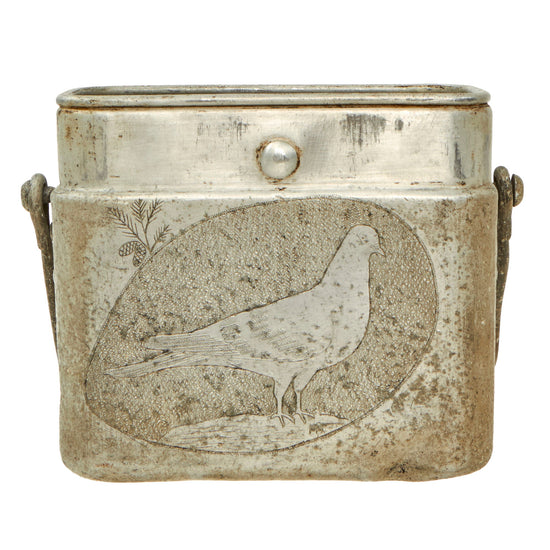 Original French WWII Engraved Trench Art M1935 Field Mess Kit with Dove & Naked Woman on Inner Tray - Dated 1937 - As Featured In The Book “Trench Art, An Illustrated History” by Jane Kimball on Page 347 Original Items