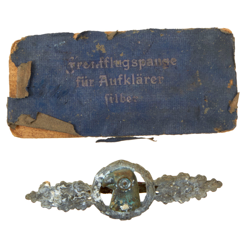 Original German WWII Luftwaffe Silver Grade Front Flying Clasp for Reconnaissance Pilots with Box Lid Original Items