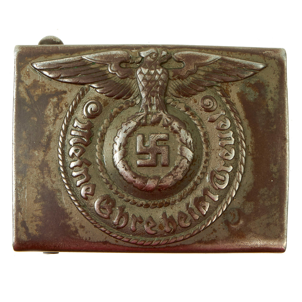 Original German WWII SS EM/NCO Painted Steel Buckle by RODO Robert C. Dold - Schutzstaffel Original Items