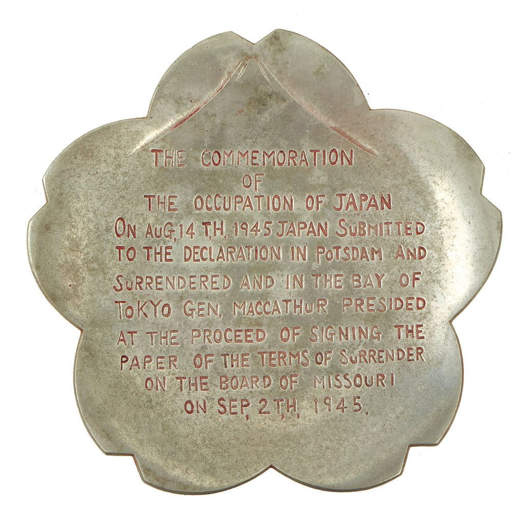 Original U.S. WWII Japanese Made Aluminum Commemorative Plate For The Occupation of Japan Original Items