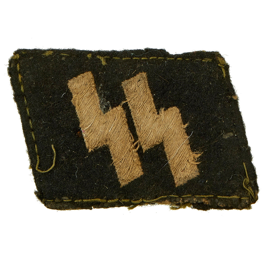 Original German WWII Uniform Cut Off SS EM/NCO Double Sig Rune Collar Tab - Schutzstaffel Original Items