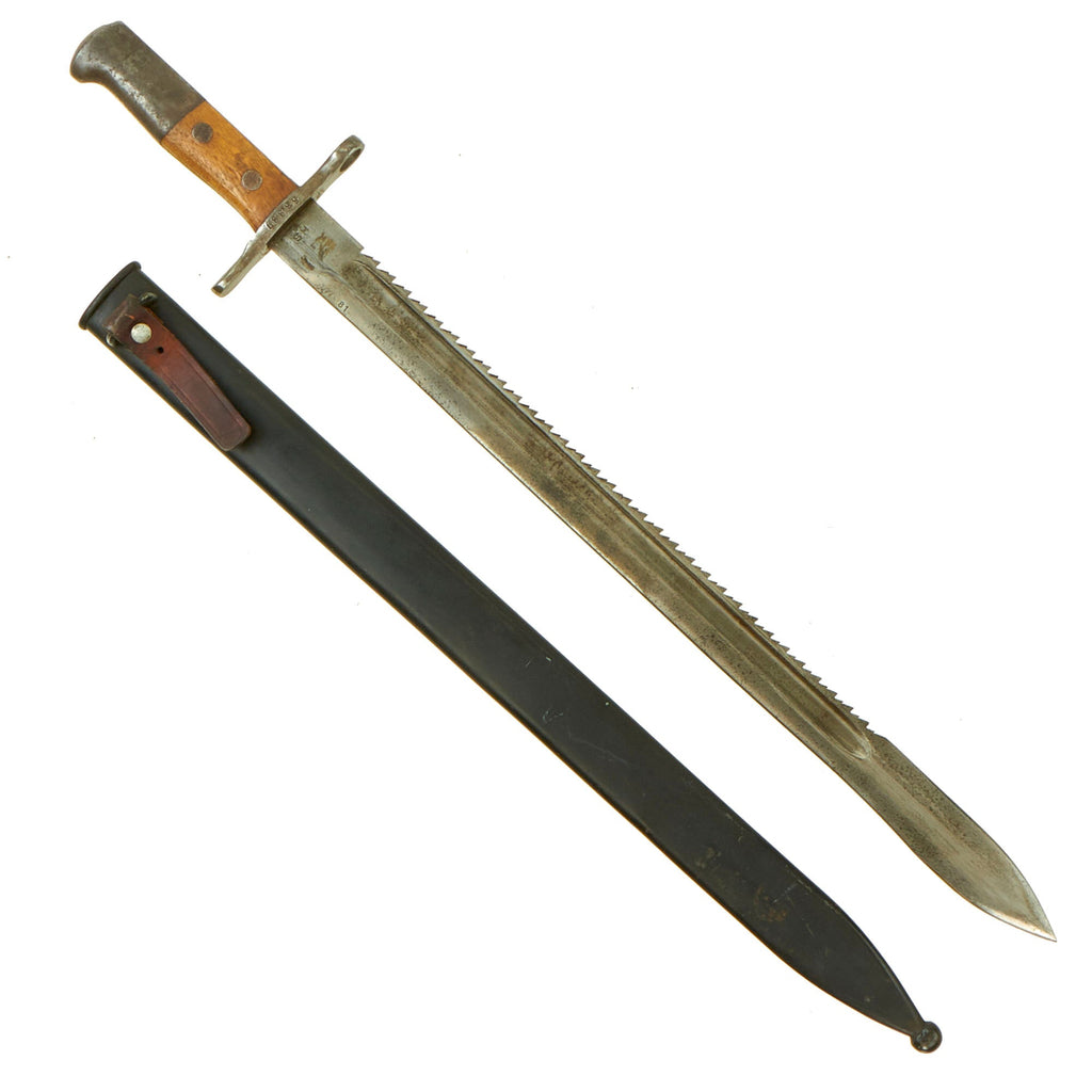 Original WWI Swiss Model 1914 Pioneer Sawback Sword Bayonet by Schmidt-Rubin with Scabbard Original Items