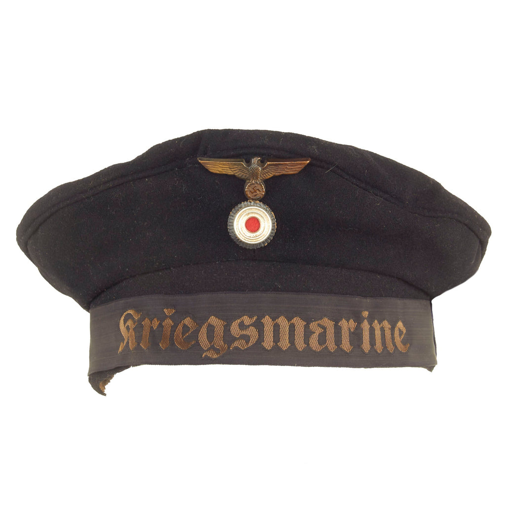 Original German WWII Naval Kriegsmarine Navy Blue Tellermütze "Donald Duck" Cap with White Cover Original Items