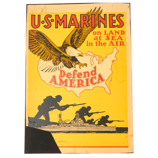 Original U.S. WWII US Marines On Land at Sea in the Air Enlistment Poster on Poster Board - 27 x 38¼