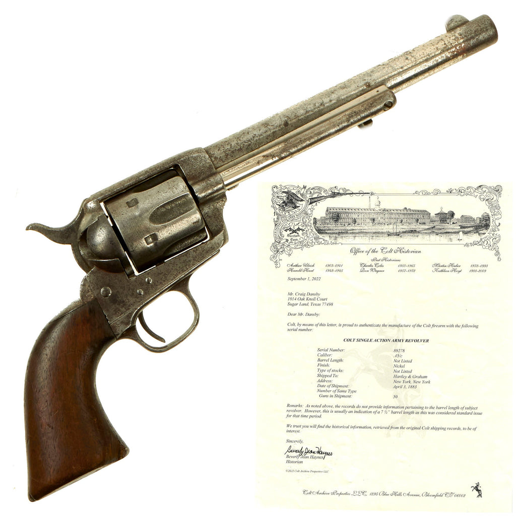 Original U.S. Colt .45cal Single Action Army Revolver made in 1883 with 7 1/2" Barrel & Factory Letter - Serial 89278 Original Items