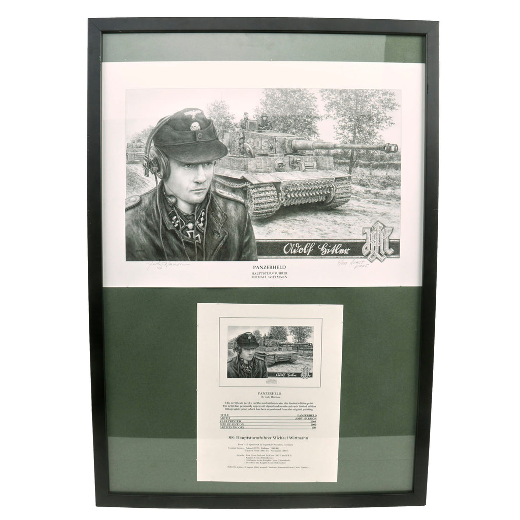Original Signed Artist Proof of "Panzerheld" by Jody Harmon showing German WWII Waffen-SS Panzer "Ace" Tank Commander Michael Wittmann - Knight's Cross Recipient Original Items