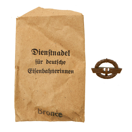 Original German WWII Deutsches Reichsbahn National Railway Bronze Grade Female Staff Service Badge in Paper Packet